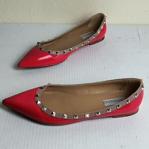 Camssoo Classic Rivets Pointy Toe Red Studded Slip On  Flats Shoes Women 11/43